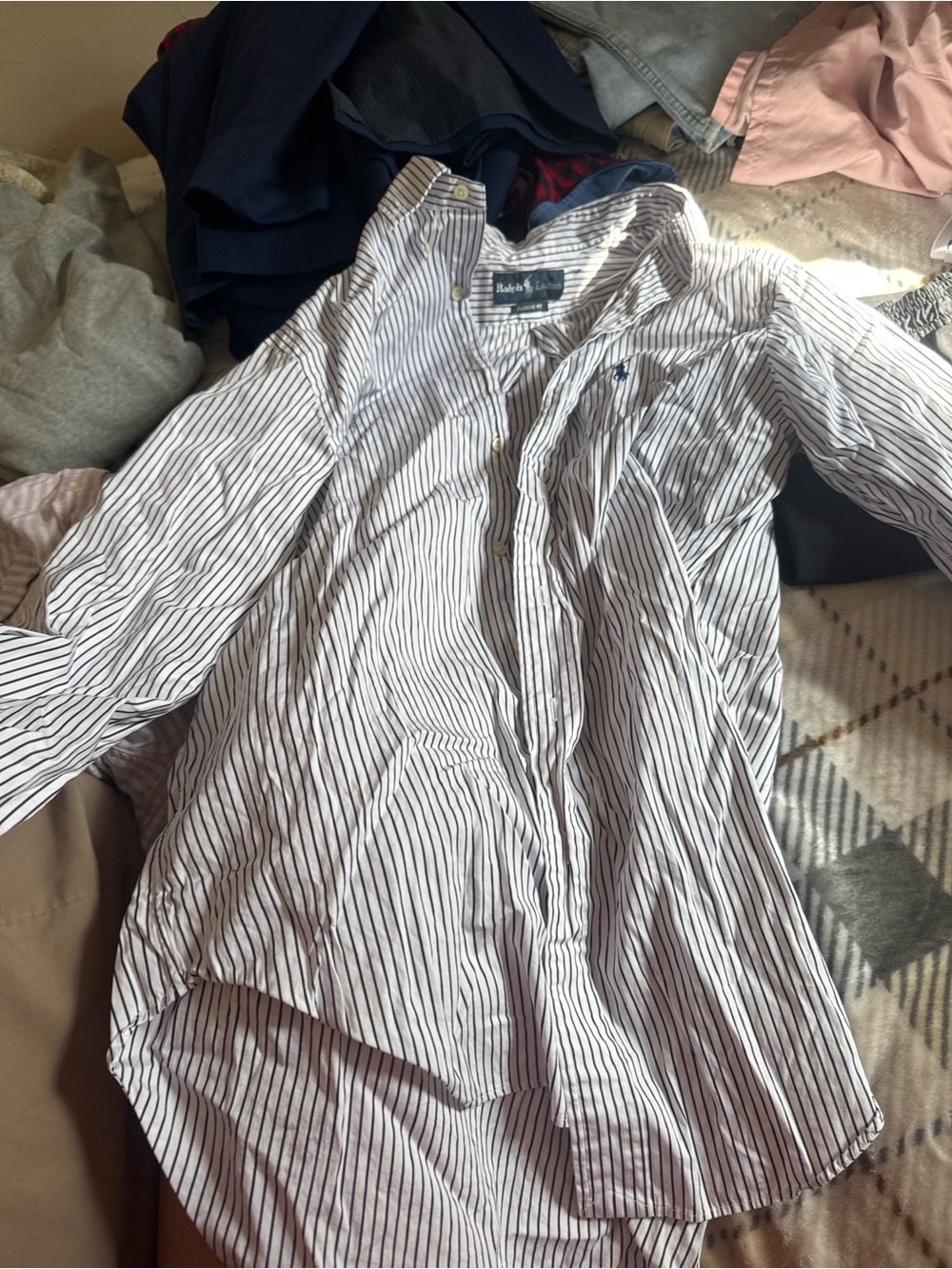 Ralph Lauren White Shirt with Navy Pinstripes